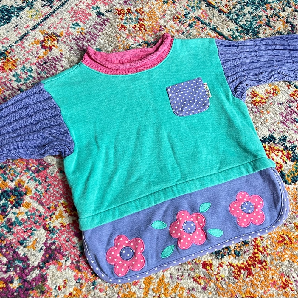 Gymboree Retro Vintage 90s Pink and Turquoise Kids' Colorblock Sweater 4T - Picture 3 of 10